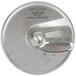 A circular metal Hobart stainless steel julienne plate with a blade.