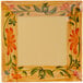 A white square melamine plate with a painted floral border.