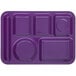 A purple Carlisle 6 compartment tray with different shapes.