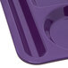 A purple Carlisle melamine tray with 6 compartments.