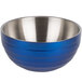 A cobalt blue and stainless steel Vollrath beehive serving bowl.