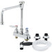 A T&S deck-mounted workboard faucet with a self-closing spray nozzle and vacuum breaker.