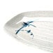 A white Thunder Group melamine oval tray with a blue bamboo design.