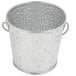 A silver galvanized steel pail with handles.