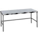 An Advance Tabco poly top work table with a rectangular top on a metal base.