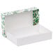 A white box with green and red holly design.