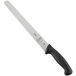 A Mercer Culinary Millennia 12" Serrated Edge Slicer Knife with a black handle.