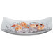 A Vollrath stainless steel curved platter with shrimp on ice.