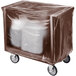 A brown covered Cambro dish cart with wheels.