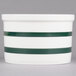 A white and green striped china bain marie jar with a handle.