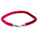 A red velvet rope with silver metal clasp.