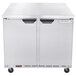A silver Beverage-Air undercounter refrigerator with two doors.