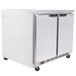 A white Beverage-Air worktop refrigerator with two doors.