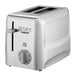 A silver STAY by Cuisinart stainless steel toaster with a dial and a button with the word "stay" on it.