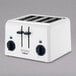 A white STAY by Cuisinart 4 slice toaster with black knobs.