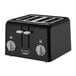 A black and silver STAY by Cuisinart 4-slice toaster with silver knobs.