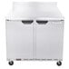 A silver Beverage-Air worktop freezer with two doors.