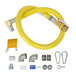 A yellow T&S gas hose with swivel fittings and restraining cable.