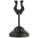 An American Metalcraft black metal harp table card holder with a weighted base.