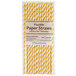 A package of Creative Converting yellow and white striped paper straws with a label.