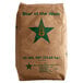 A brown bag with green text and a green star with a leaf on it.