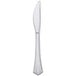 A WNA Comet Reflections stainless steel look heavy weight plastic knife with a silver handle.