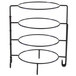 A black metal 4 tier display stand with round rings.