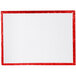 A white board with red border.