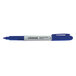 A close-up of a Universal blue bullet pen-style permanent marker.