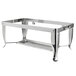 A stainless steel folding stand for a Choice chafer tray.