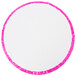 A white circular cake drum with a pink foil-wrapped edge.