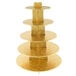 An Enjay gold disposable cupcake stand with five tiers on a table with a heart on top.