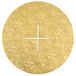 A circular gold plate with cross-shaped openings in the center.