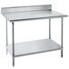 A stainless steel Advance Tabco work table with a 24-in x 30-in work surface, backsplash, and undershelf.