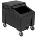 A black rectangular IRP mobile ice bin with wheels.