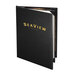 A black leather Menu Solutions Chadwick menu cover with gold text.