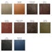 A group of different colored leather Menu Solutions Bella Collection menu covers.