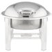 A silver Bon Chef stainless steel chafer with a lid on a stand.