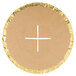 A circular cardboard with a white cross on it.