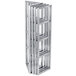 Stainless steel Eastern Tabletop 4 tier risers with glass shelves stacked on top of each other.
