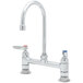 A silver T&S deck-mounted pantry faucet with two wrist-action handles.