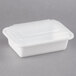 A white Pactiv plastic container with a lid.