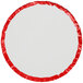 A red round cake drum with a white background and red rim.