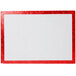 A white cake board with a red border.
