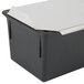 A black and silver rectangular container with a lid.