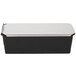 A black and silver rectangular container with a black and white rectangular lid.