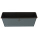 A black rectangular metal loaf pan with a white border.