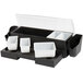 A white rectangular Tablecraft condiment bar with 5 glass rimming trays inside a black container.