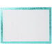 A white rectangular cake board with a blue border.