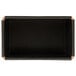 A black rectangular loaf pan with copper corners.